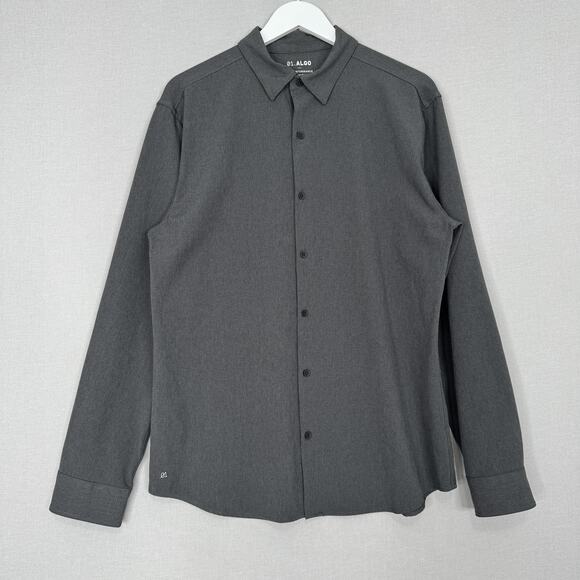 01.ALGO Shirt Mens Large Mini Gray Check Performance Button Up UPF 40+ Quick Dry - Picture 1 of 13